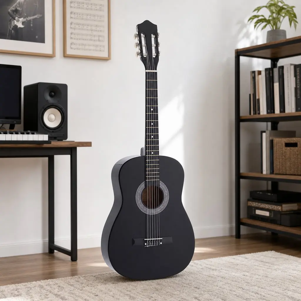 Acoustic Guitar Full Size Classical Cutaway 38 Inch Black Gloss