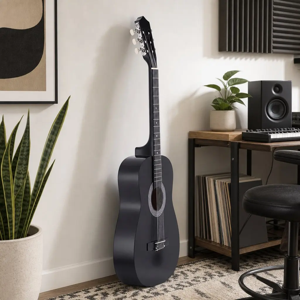 Acoustic Guitar Full Size Classical Cutaway 38 Inch Black Gloss