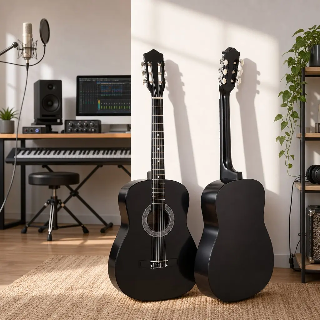 Acoustic Guitar Full Size Classical Cutaway 38 Inch Black Gloss