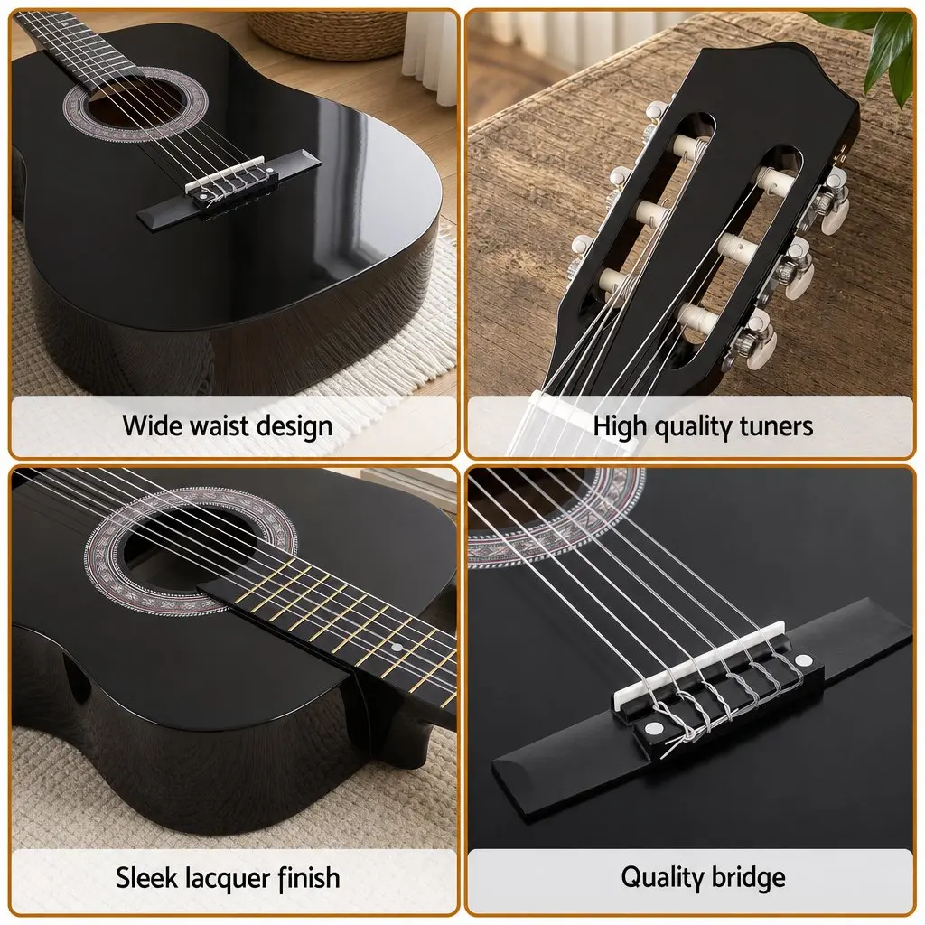 Acoustic Guitar Full Size Classical Cutaway 38 Inch Black Gloss