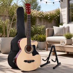 38 Inch Acoustic Cutaway Guitar Steel String Full Size with Stand Strap Bag