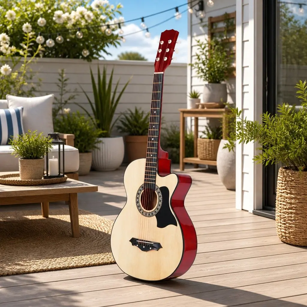 38 Inch Acoustic Cutaway Guitar Steel String Full Size for Beginners with Stand Strap Bag