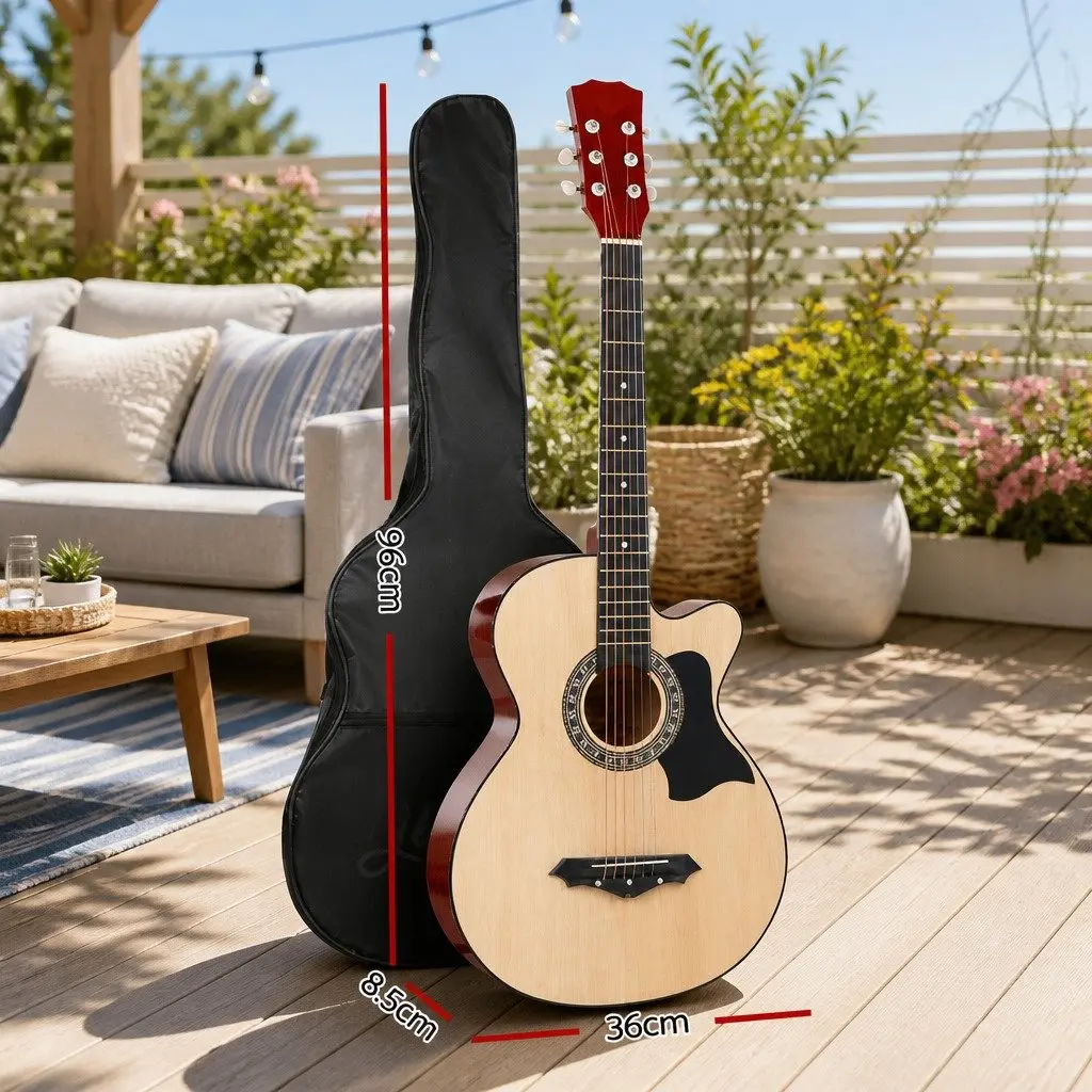 38 Inch Acoustic Cutaway Guitar Steel String Full Size for Beginners with Stand Strap Bag