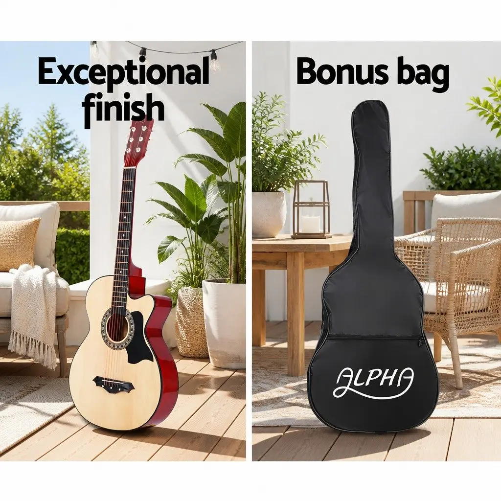 38 Inch Acoustic Cutaway Guitar Steel String Full Size for Beginners with Stand Strap Bag