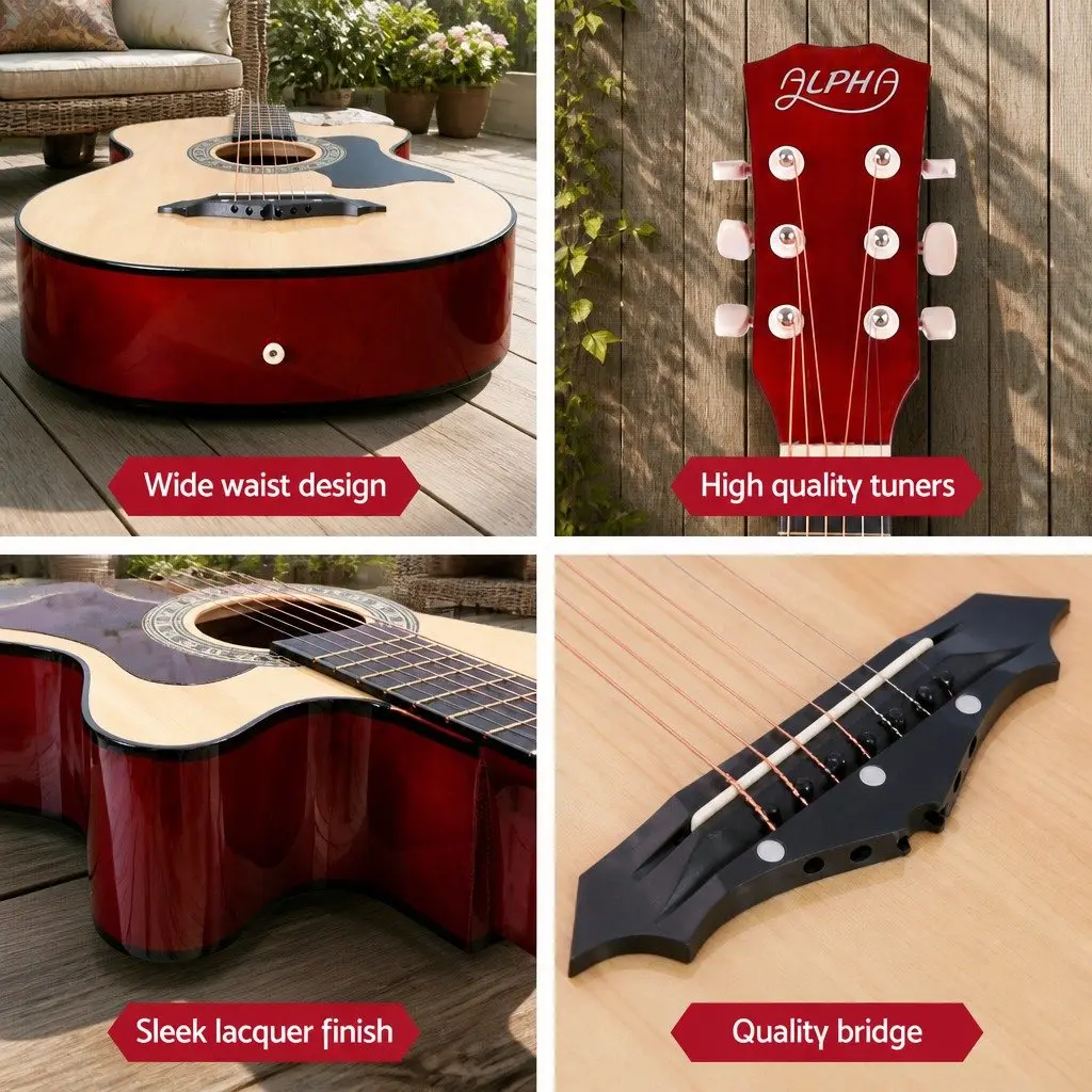 38 Inch Acoustic Cutaway Guitar Steel String Full Size for Beginners with Stand Strap Bag