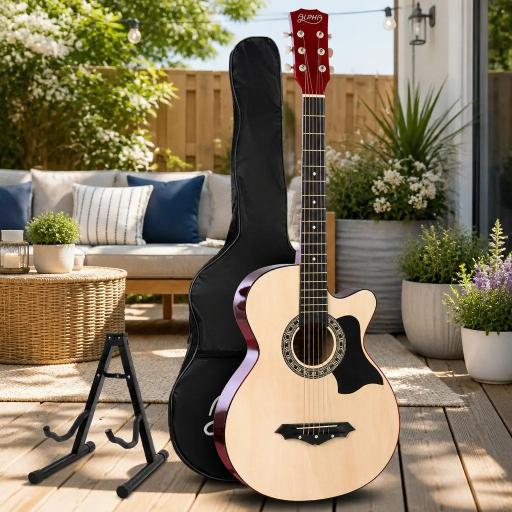 38 Inch Acoustic Cutaway Guitar Steel String Full Size for Beginners with Stand Strap Bag