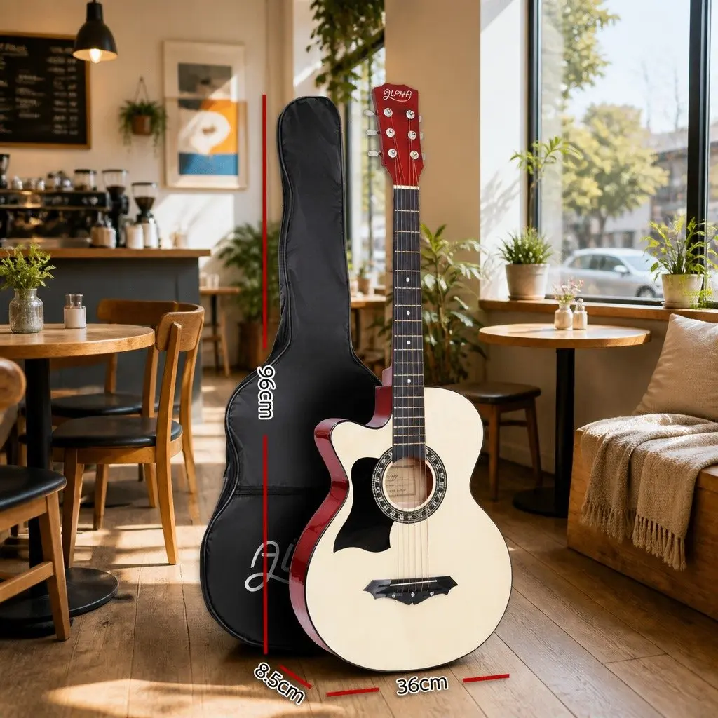 38 Inch Acoustic Guitar Left Handed for Players Wooden Body with Stand