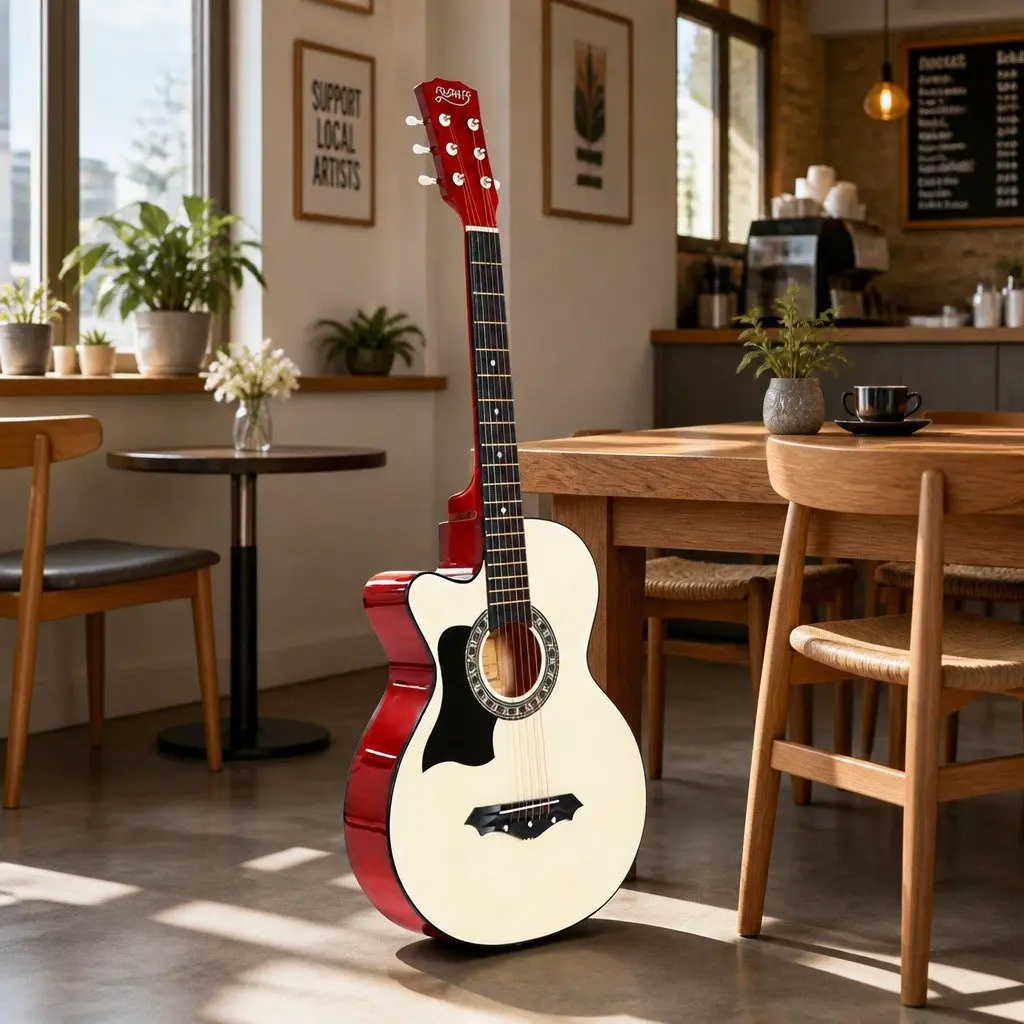 38 Inch Acoustic Guitar Left Handed for Players Wooden Body with Stand
