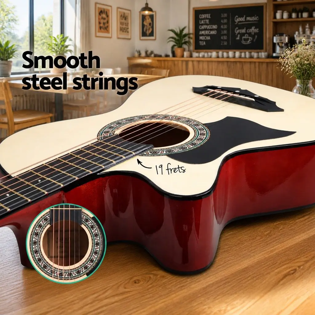 38 Inch Acoustic Guitar Left Handed for Players Wooden Body with Stand