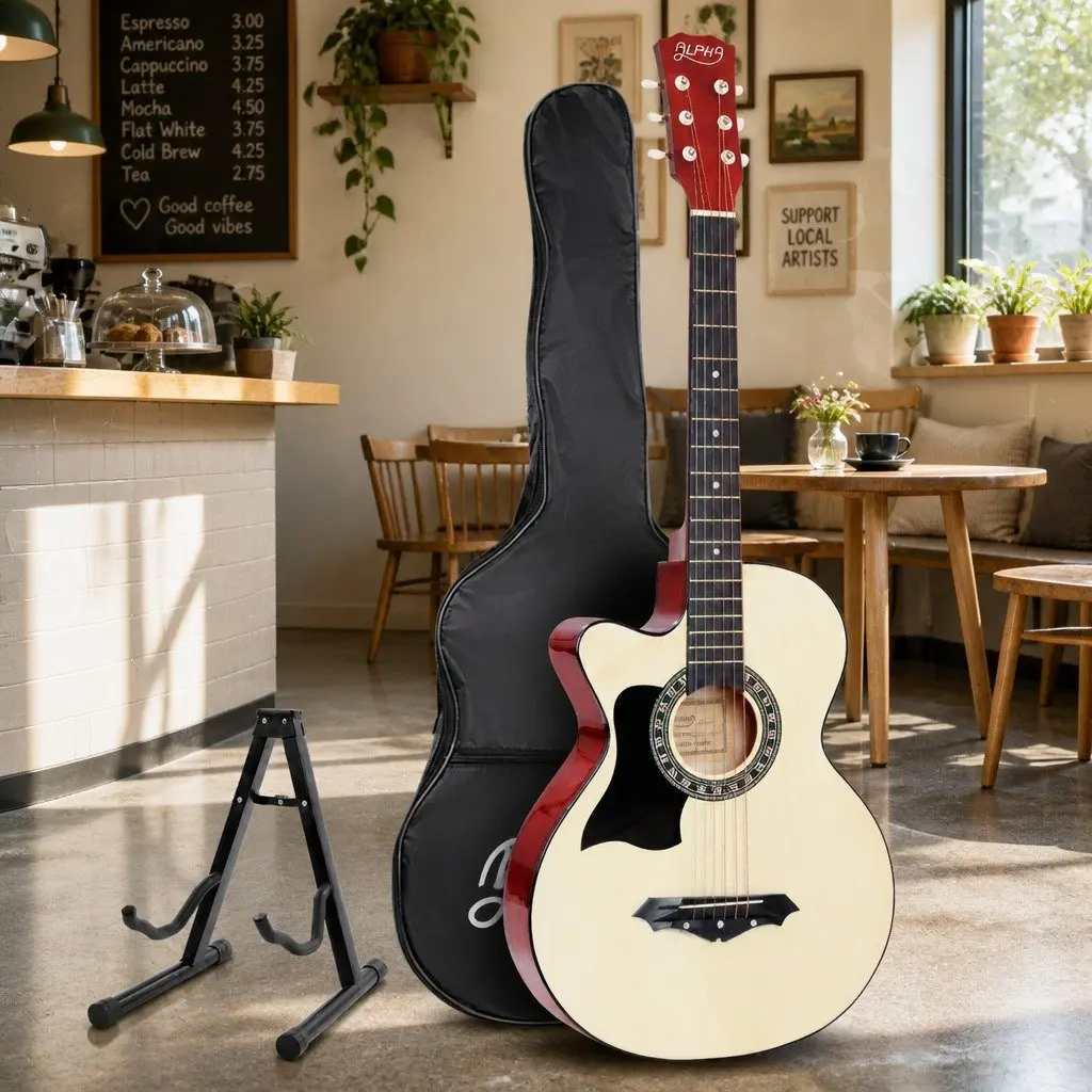 38 Inch Acoustic Guitar Left Handed for Players Wooden Body with Stand