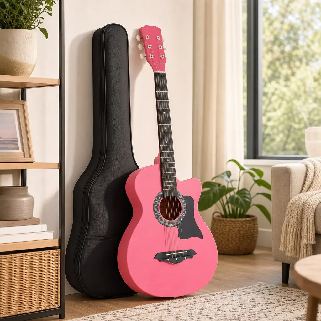 38 Inch Pink Acoustic Guitar with Steel Strings