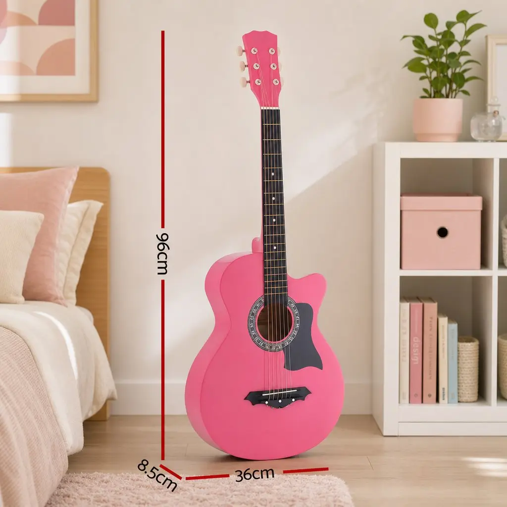 38 Inch Acoustic Guitar Right Handed Cutaway Folk Classical Pink