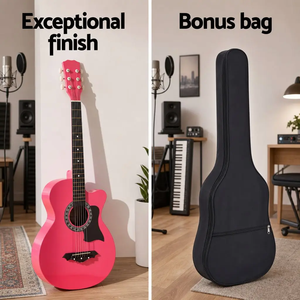 38 Inch Acoustic Guitar Right Handed Cutaway Folk Classical Pink
