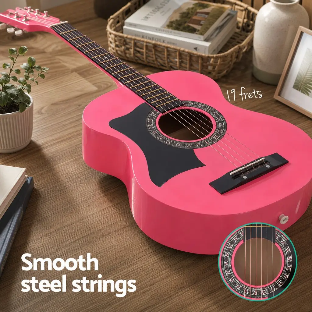 38 Inch Acoustic Guitar Right Handed Cutaway Folk Classical Pink