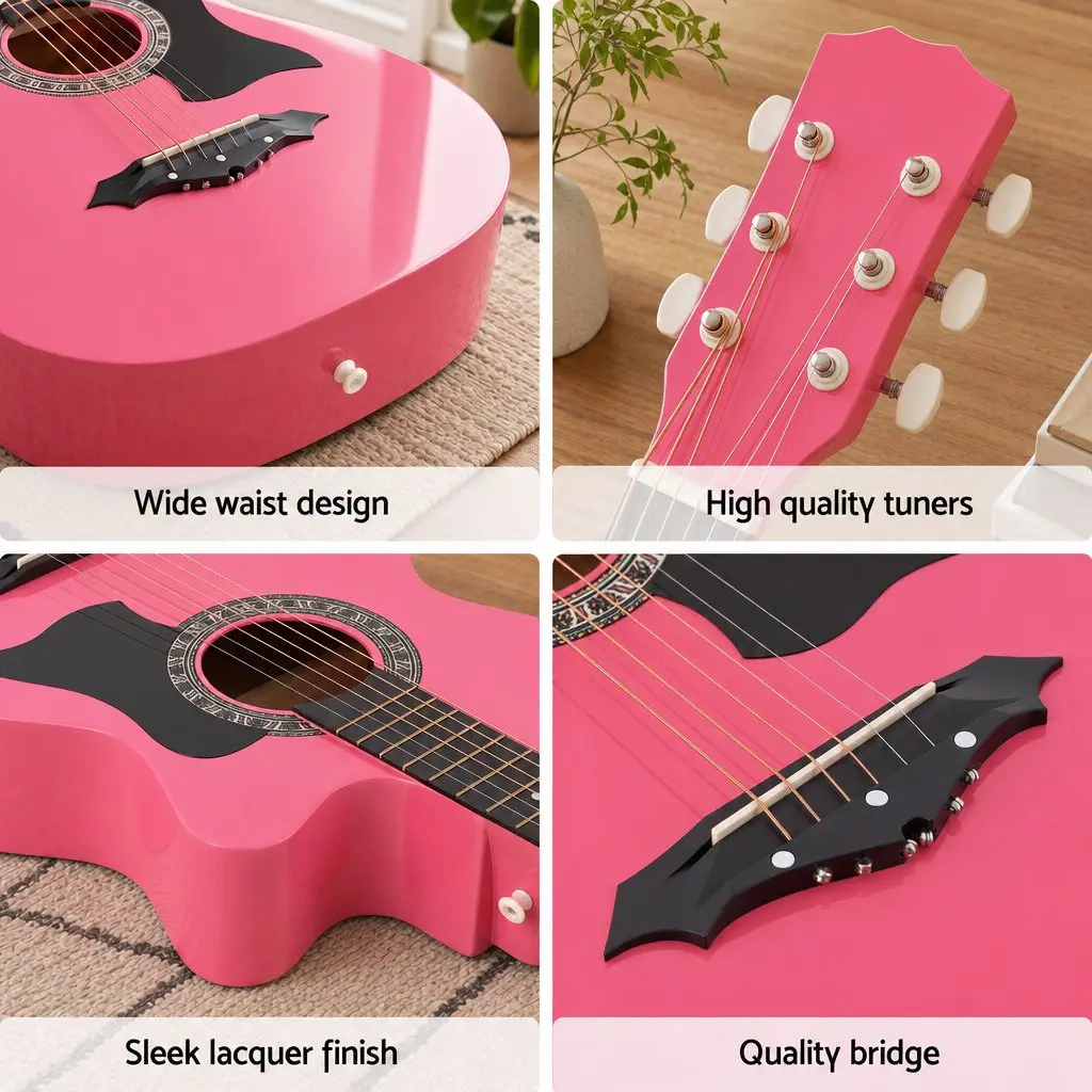 38 Inch Acoustic Guitar Right Handed Cutaway Folk Classical Pink