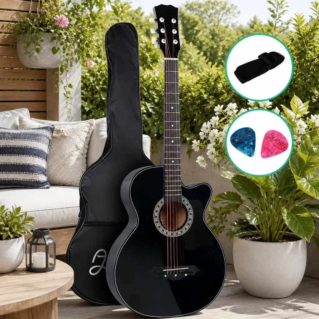 38 Inch Full-Size Black Acoustic Cutaway Guitar