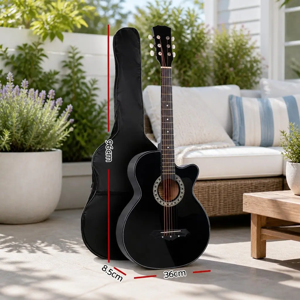 38 Inch Full-Size Black Acoustic Cutaway Guitar