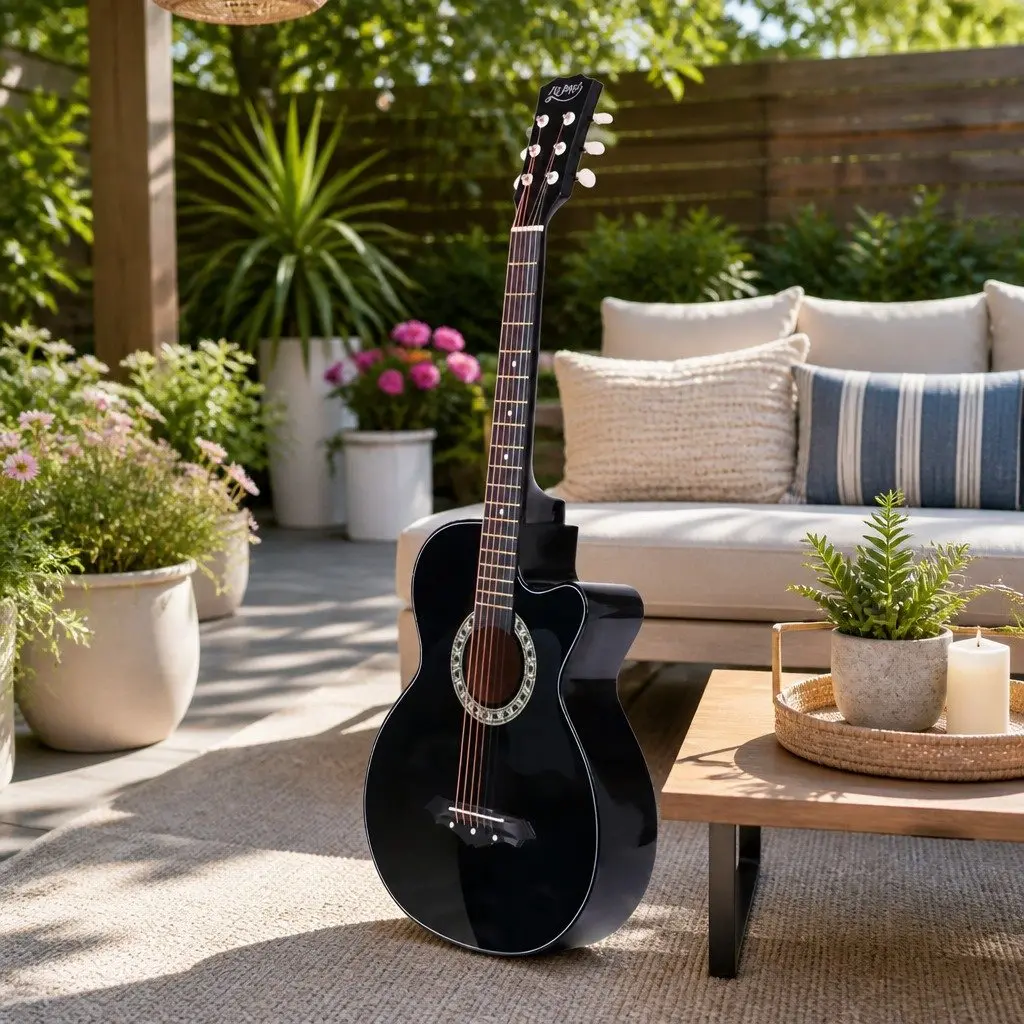 38 Inch Full-Size Black Acoustic Cutaway Guitar