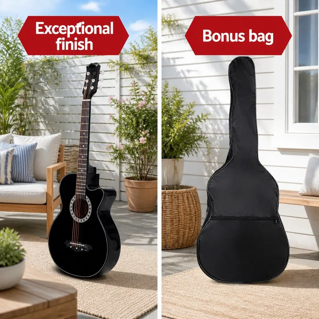 38 Inch Full-Size Black Acoustic Cutaway Guitar