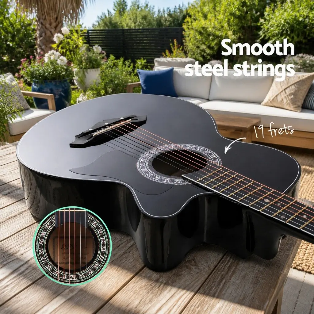 38 Inch Full-Size Black Acoustic Cutaway Guitar