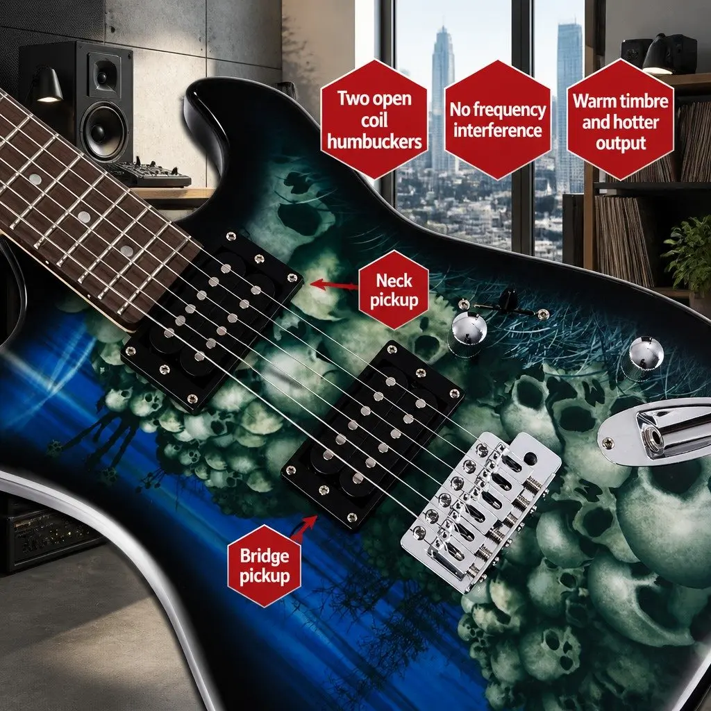 41 Inch Electric Guitar Strat-Style Humbucker Pickup Switch Full Size Blue Skull