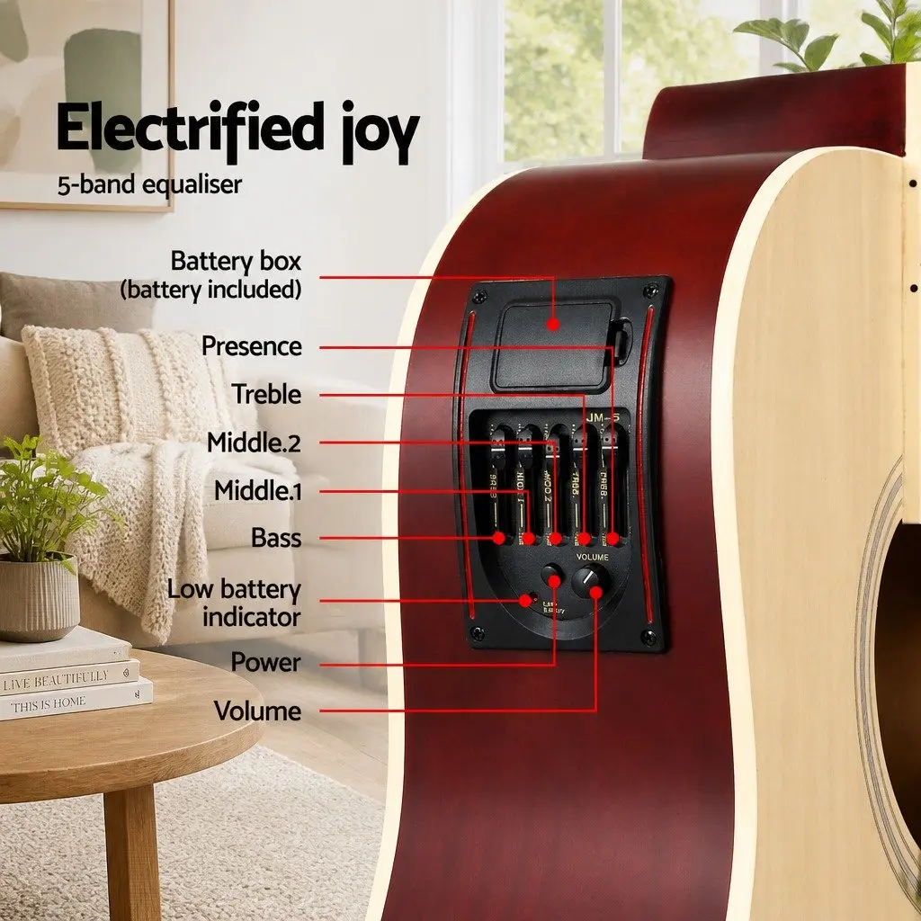 41 Inch Acoustic Guitar Cutaway Electric Output 5-Band EQ Professional Use Music Room