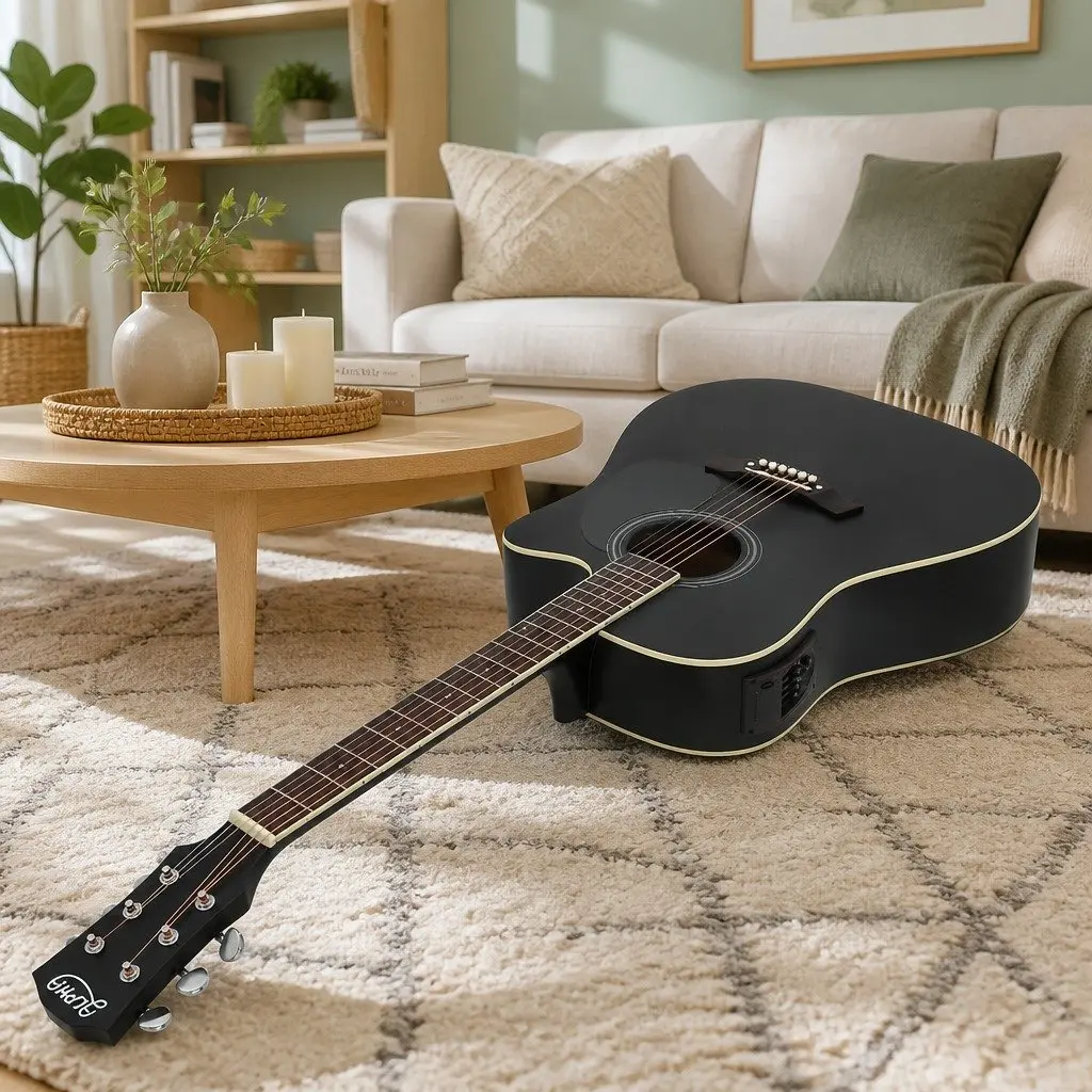 41 Inch Acoustic Guitar Cutaway Black 5-Band EQ Electric Output Dreadnought