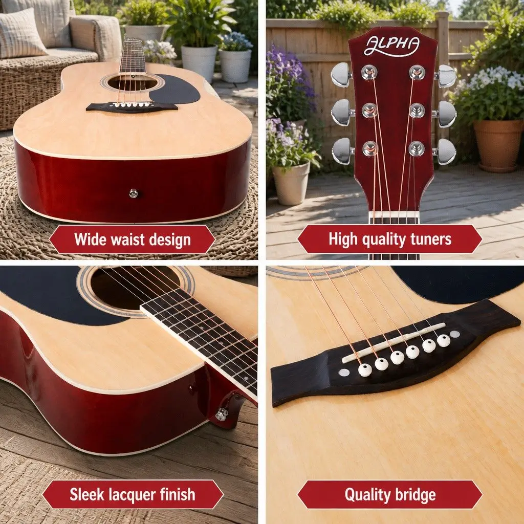 41 Inch Acoustic Guitar Dreadnought Steel String Wooden Body Natural Wood
