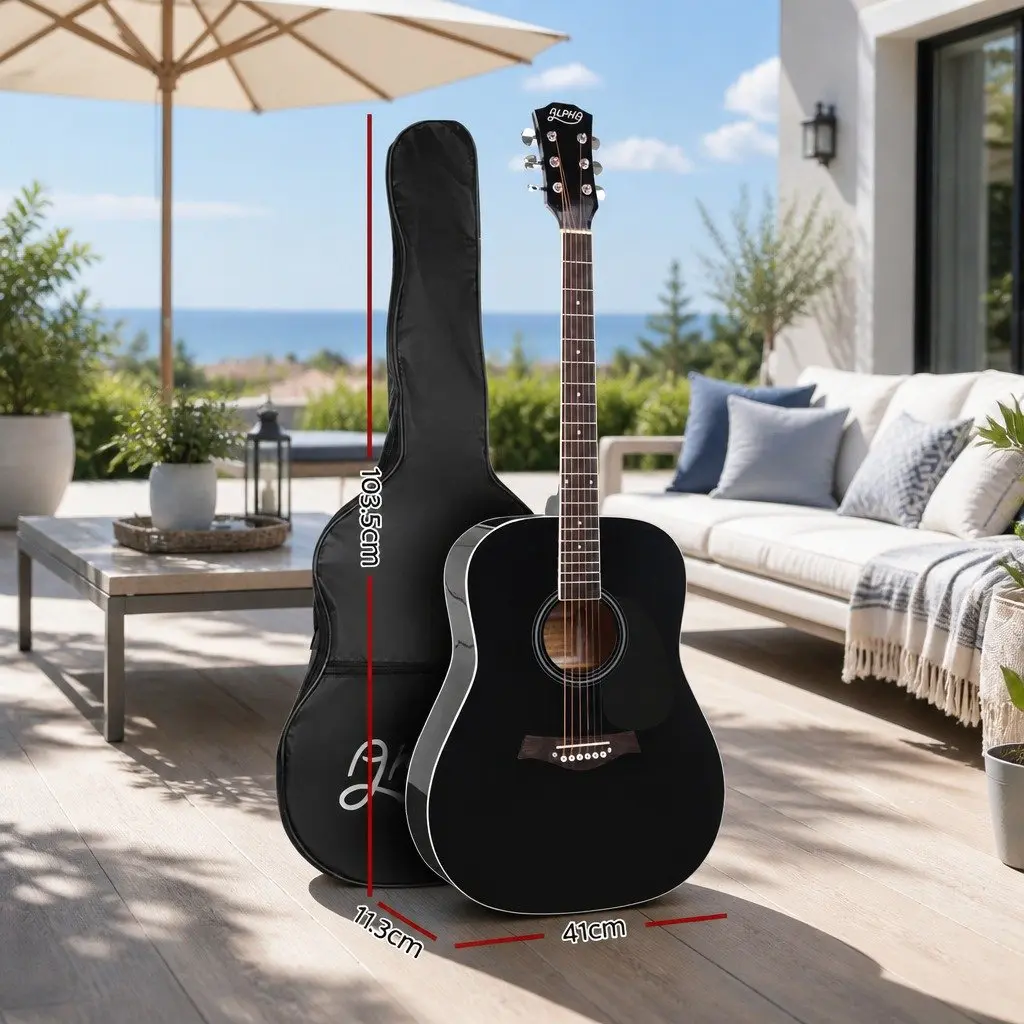 41 Inch Dreadnought Acoustic Guitar Cutaway Black Laminated Linden Body