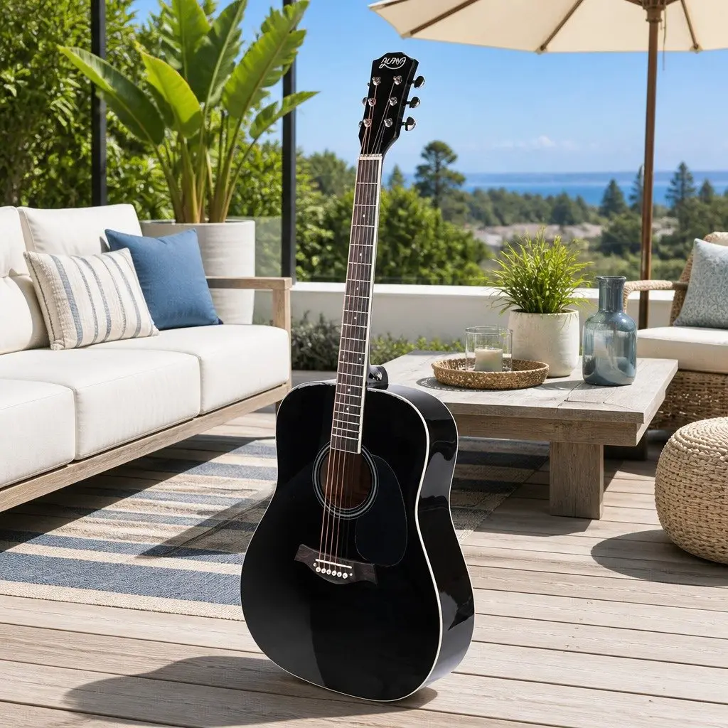 41 Inch Dreadnought Acoustic Guitar Cutaway Black Laminated Linden Body