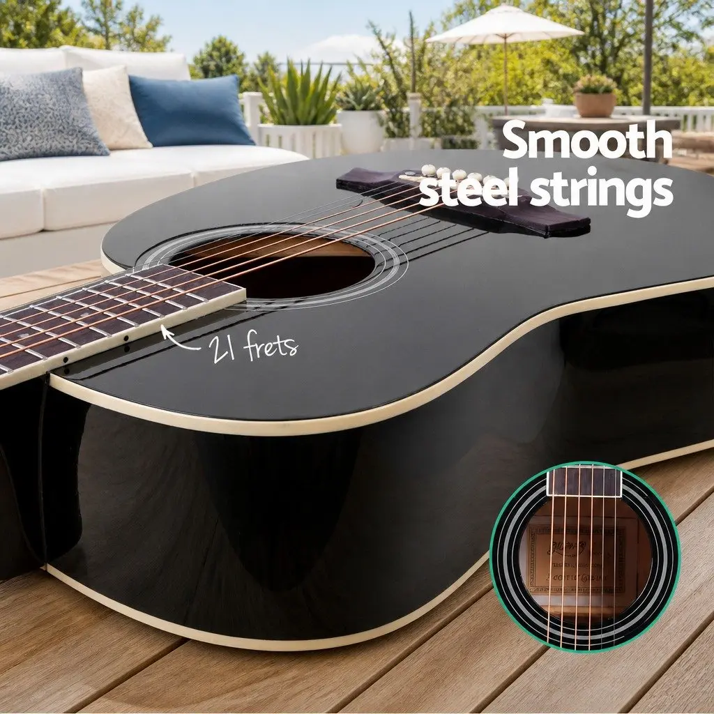 41 Inch Dreadnought Acoustic Guitar Cutaway Black Laminated Linden Body