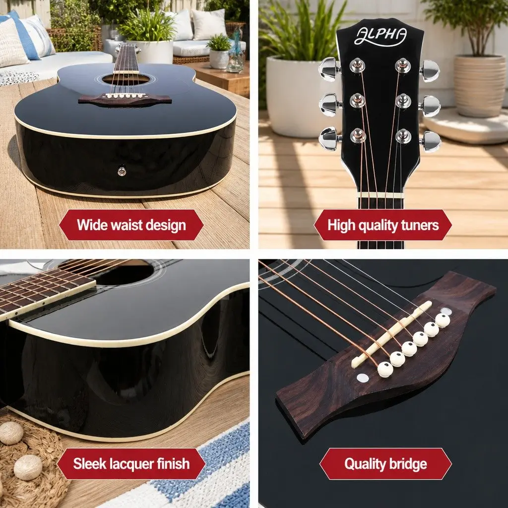 41 Inch Dreadnought Acoustic Guitar Cutaway Black Laminated Linden Body