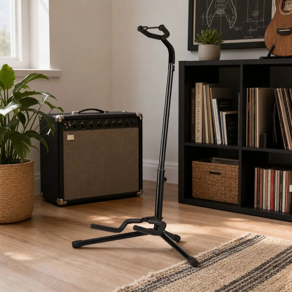 Guitar Stand Folding Acoustic Electric Bass A-Frame Adjustable Iron Holder Black