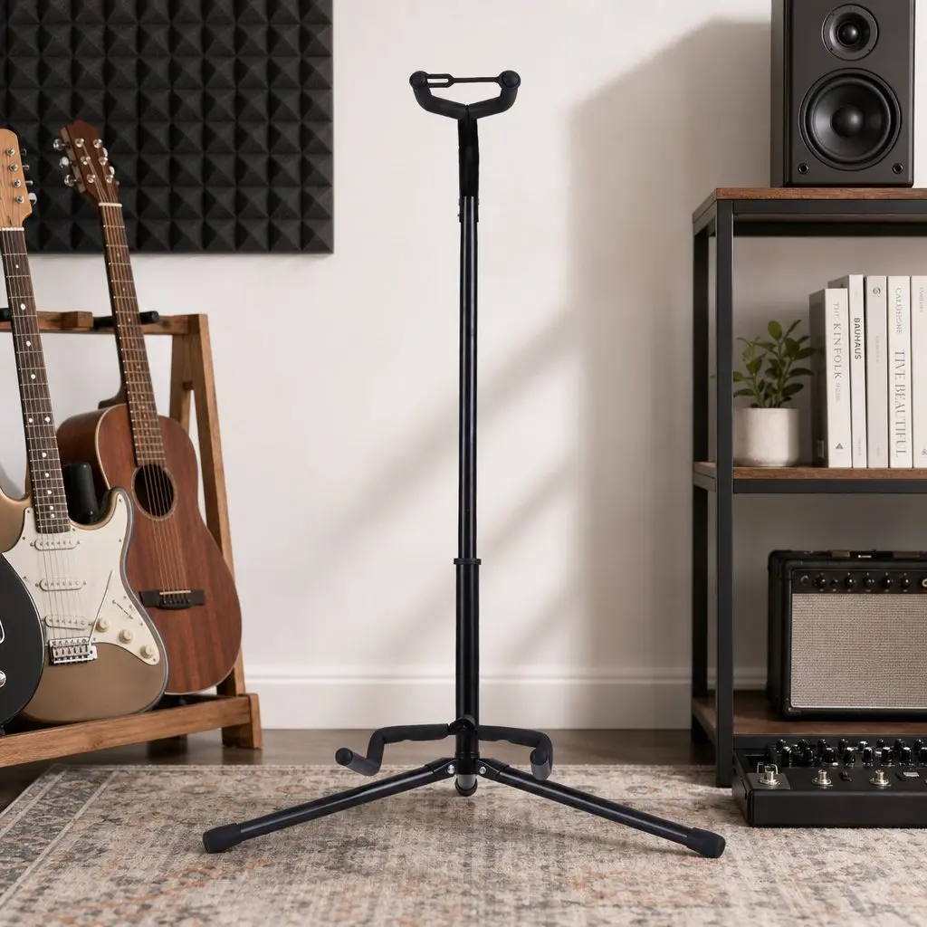 Guitar Stand Folding Acoustic Electric Bass A-Frame Adjustable Iron Holder Black
