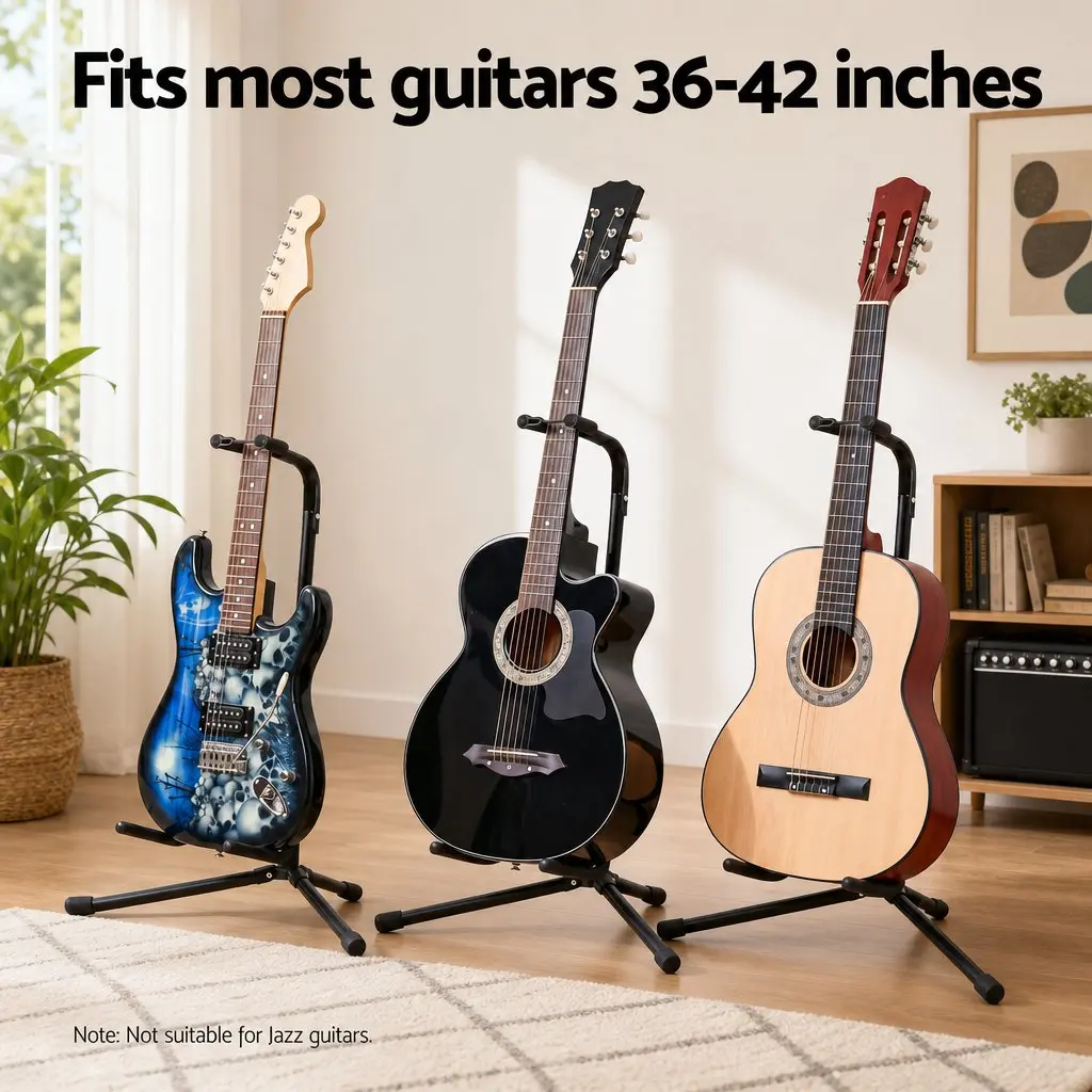Guitar Stand Folding Acoustic Electric Bass A-Frame Adjustable Iron Holder Black