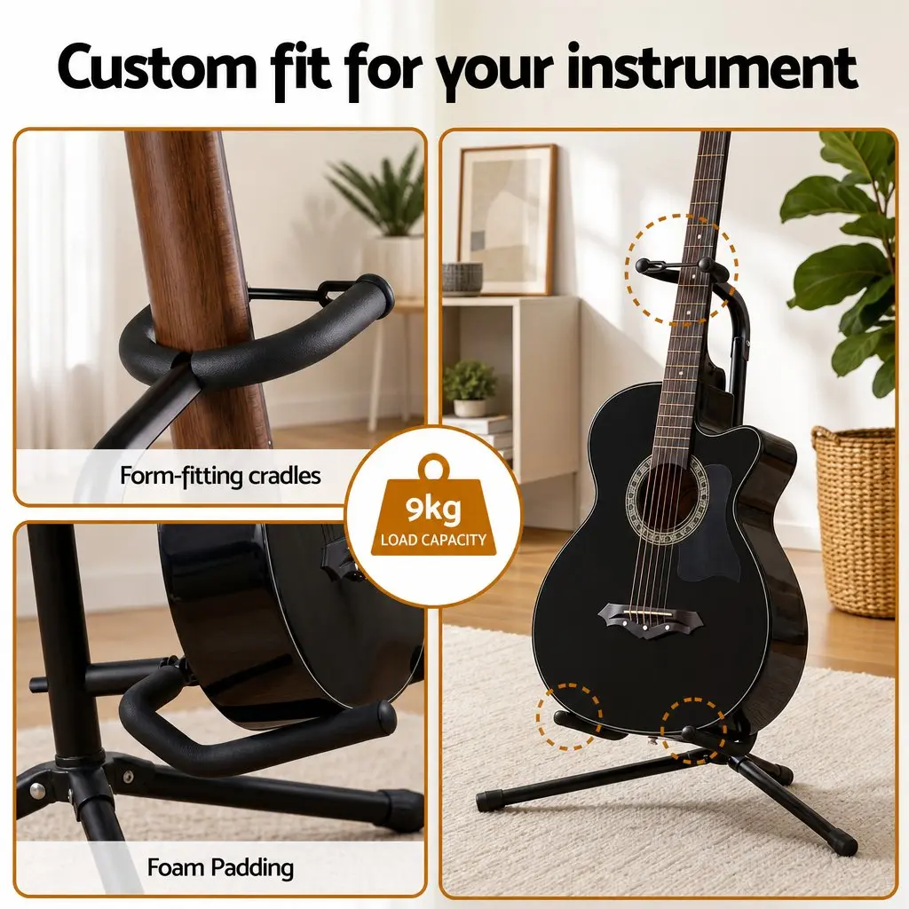 Guitar Stand Folding Acoustic Electric Bass A-Frame Adjustable Iron Holder Black