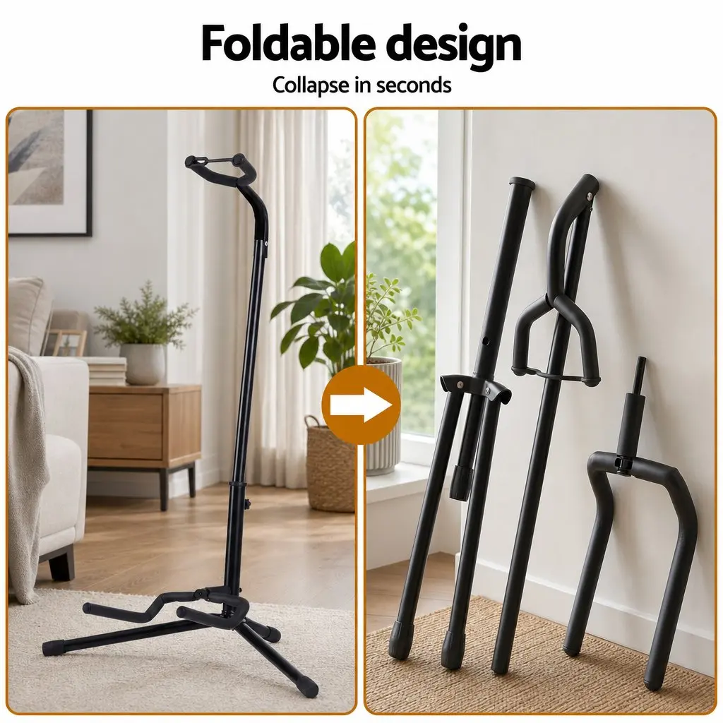 Guitar Stand Folding Acoustic Electric Bass A-Frame Adjustable Iron Holder Black
