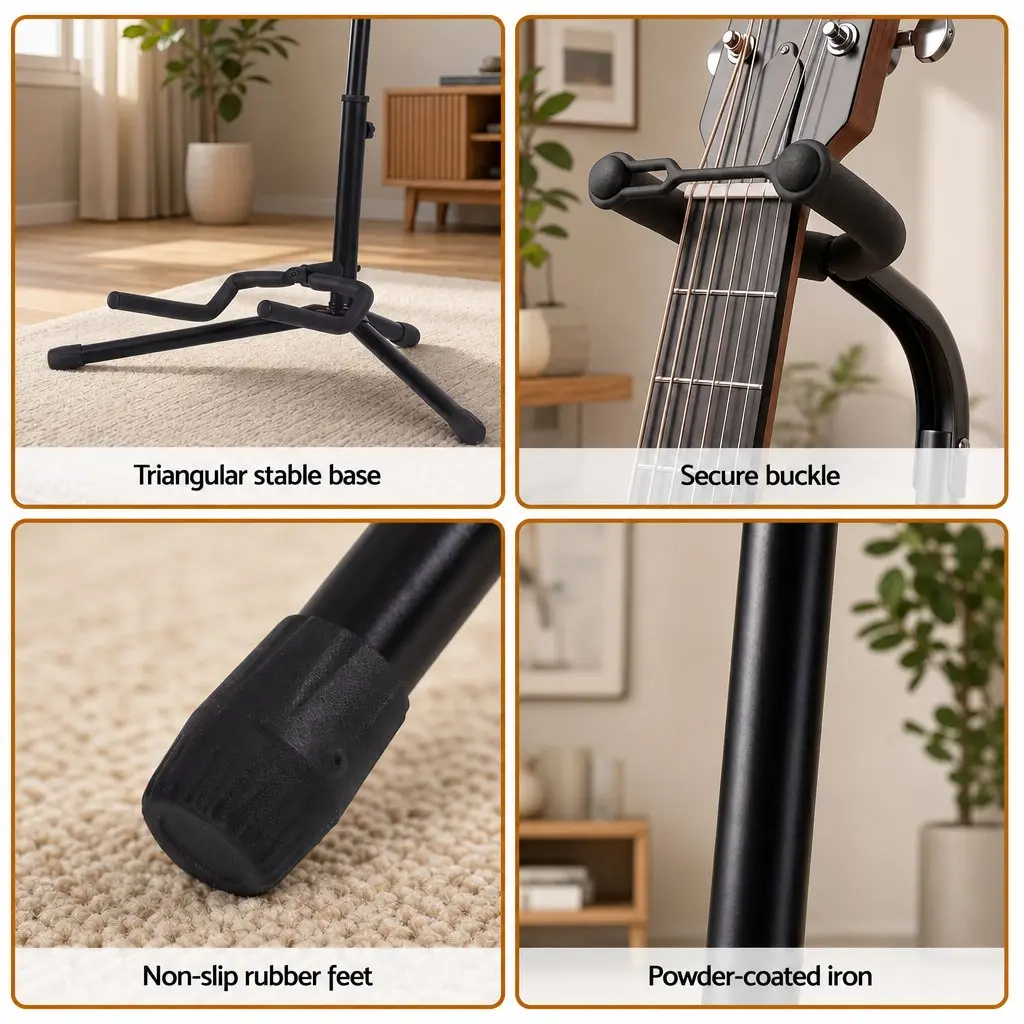 Guitar Stand Folding Acoustic Electric Bass A-Frame Adjustable Iron Holder Black