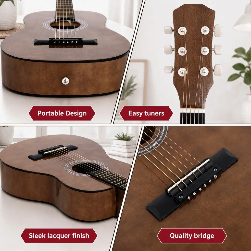 31 Inch Steel String Acoustic Guitar Portable for Beginners Compact with Gig Bag