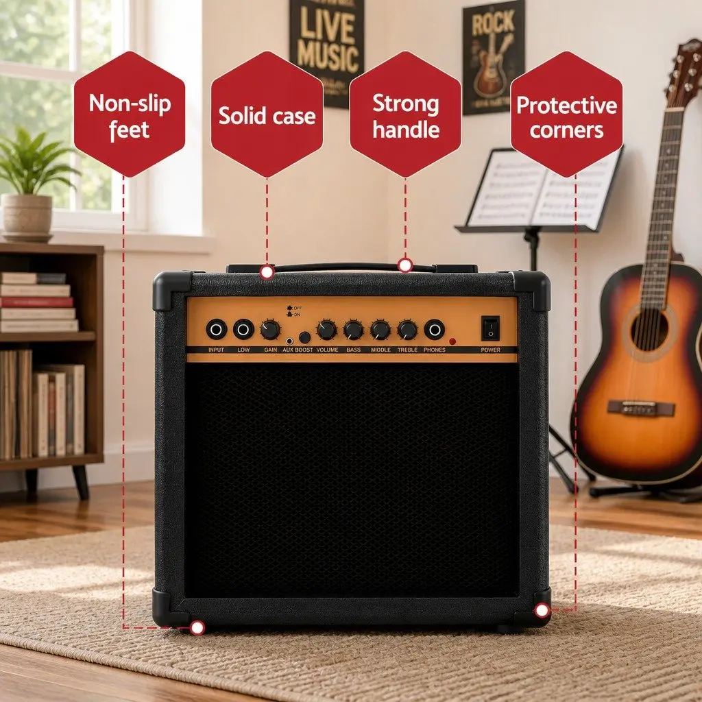 20W Guitar Amplifier Portable Practice Amp 3-Band EQ Overdrive Headphone Jack