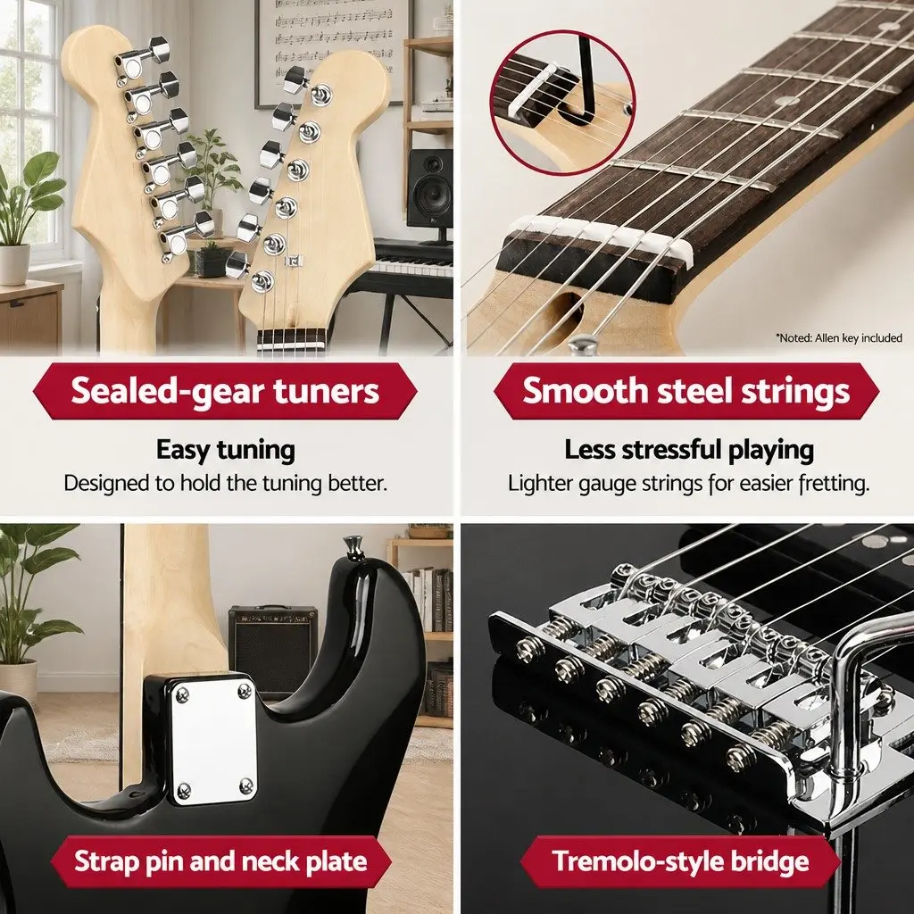 Electric Guitar Combo 20W Amplifier Beginner Music Set Stratocaster Style