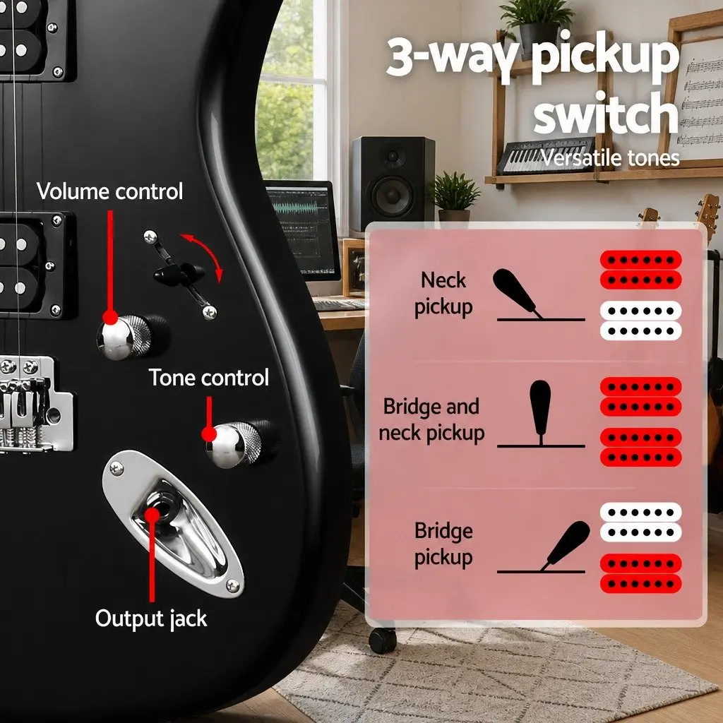 Electric Guitar Combo 20W Amplifier Beginner Music Set Stratocaster Style