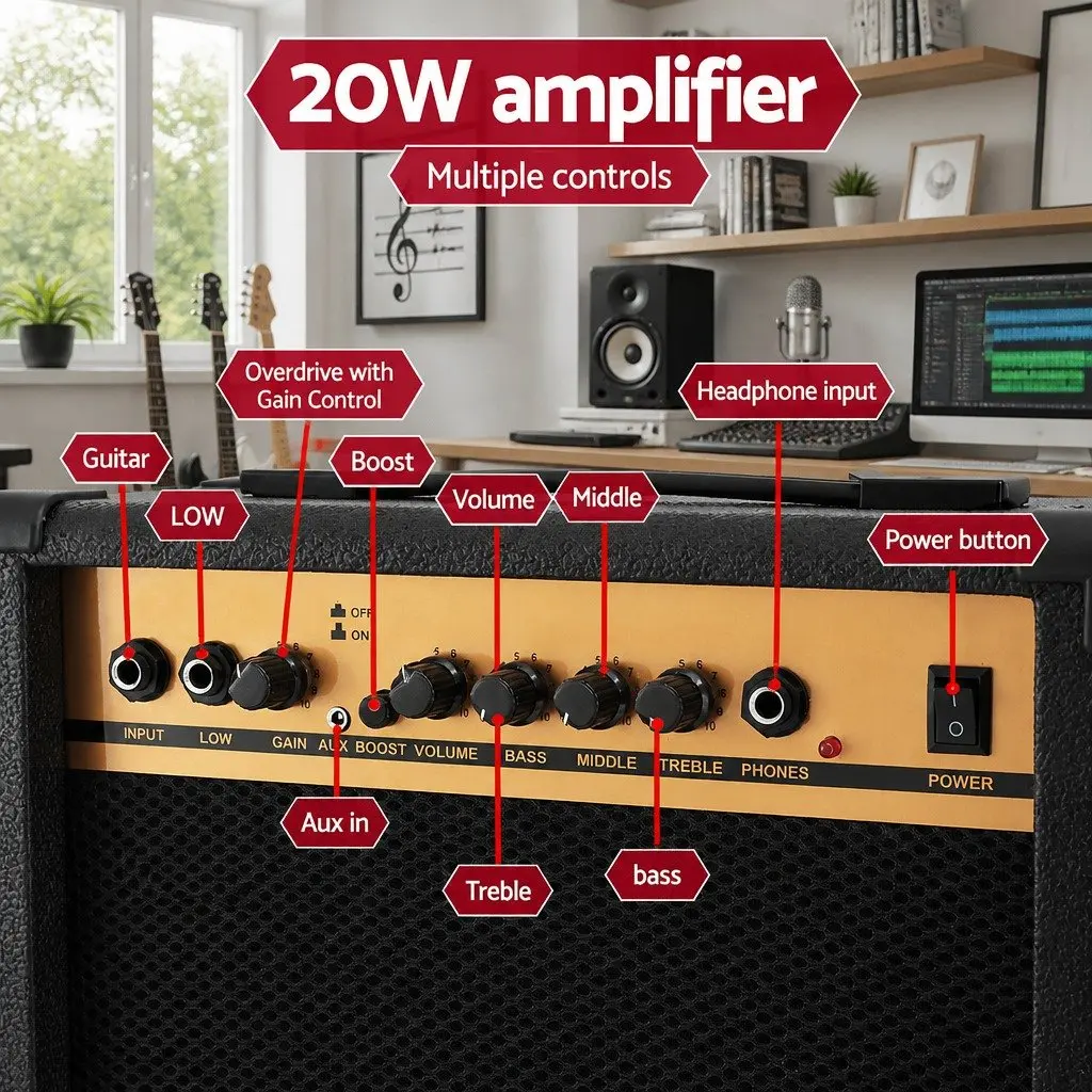 Electric Guitar Combo 20W Amplifier Beginner Music Set Stratocaster Style