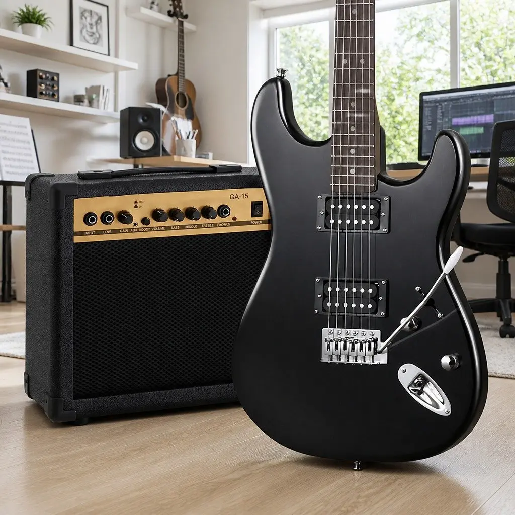 Electric Guitar Combo 20W Amplifier Beginner Music Set Stratocaster Style