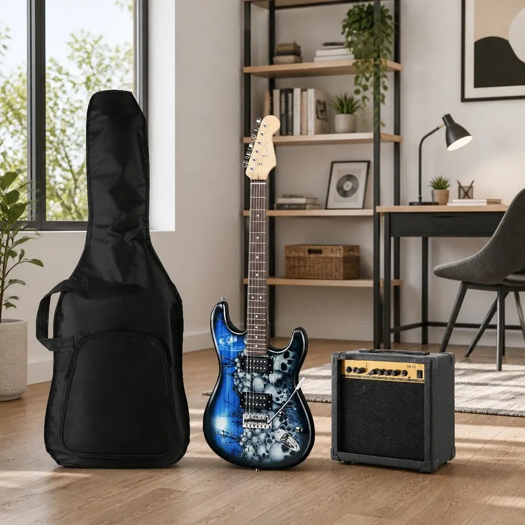 Electric Guitar 20W Amplifier Combo Set Blue Beginner Music Instrument Kit
