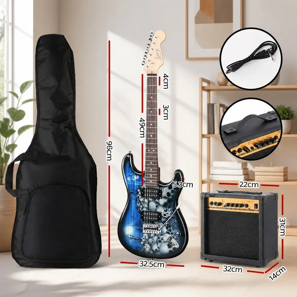 Electric Guitar 20W Amplifier Combo Set Blue Beginner Music Instrument Kit