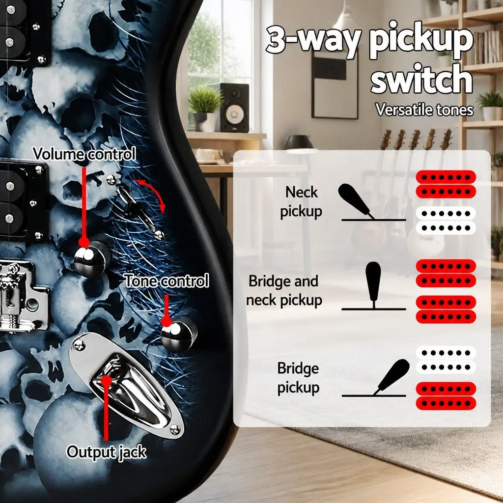 Electric Guitar 20W Amplifier Combo Set Blue Beginner Music Instrument Kit