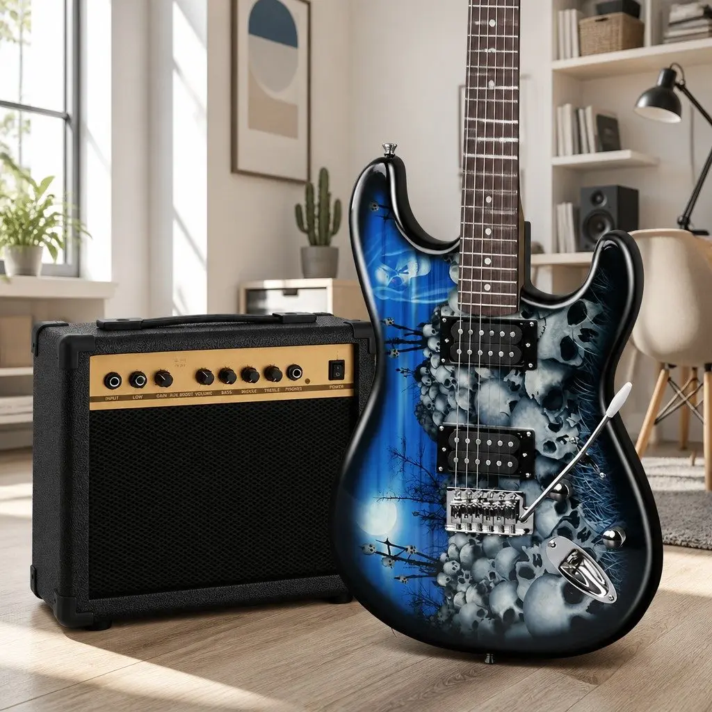 Electric Guitar 20W Amplifier Combo Set Blue Beginner Music Instrument Kit