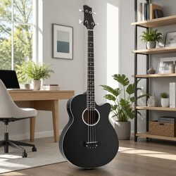 43 Inch Acoustic Bass Guitar Black Dreadnought 4-Band EQ Steel Strings