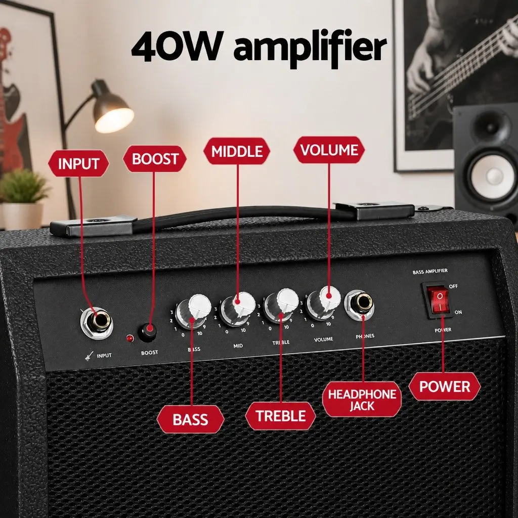 Electric Guitar 47 Inch Beginner Kit with 40W Amplifier Stand Strap Picks
